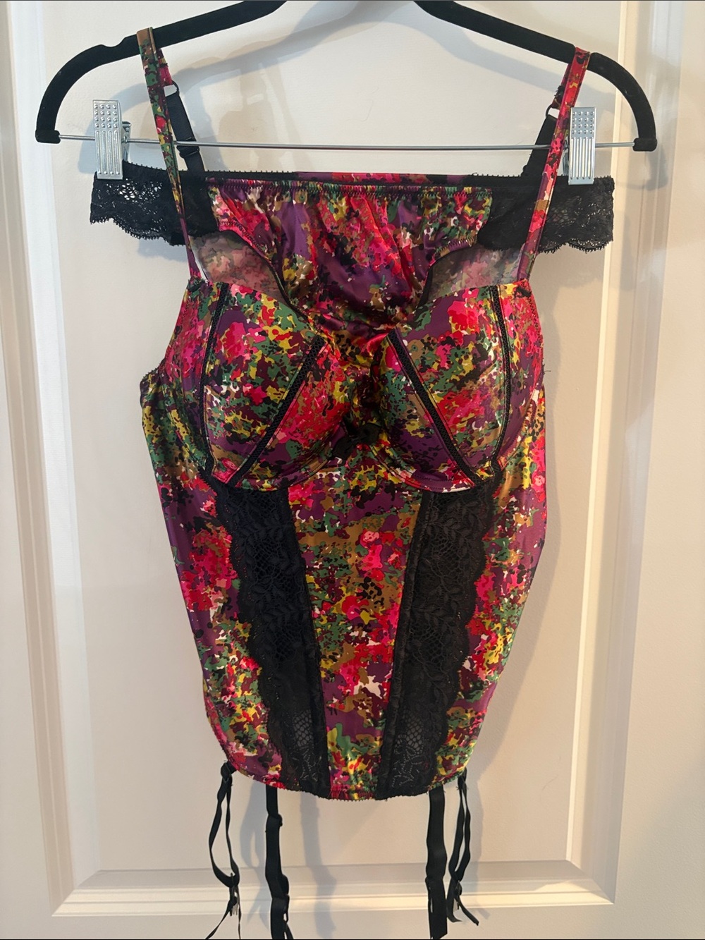 Moments by Linga Dore Floral Lace-Trim Bustier Corset set in Multi-Color